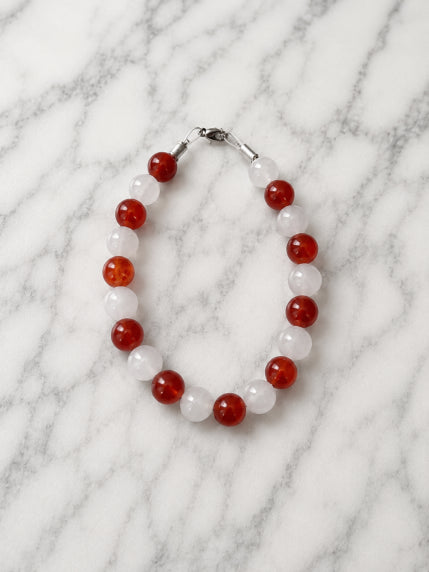 Bracelet Quartz Laiteux & Cornaline Fil Rigide