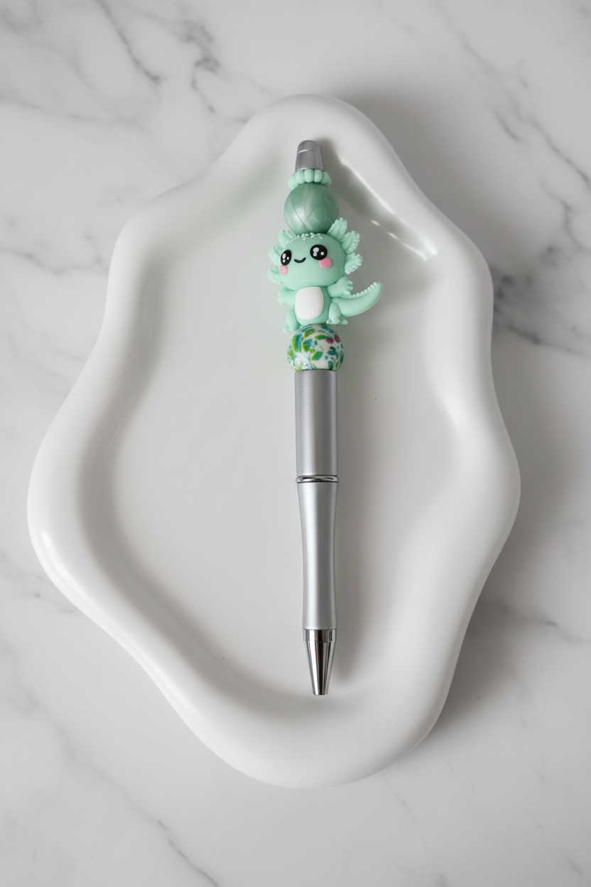 Stylo Personnalisé Axolotl Vert fond marbré