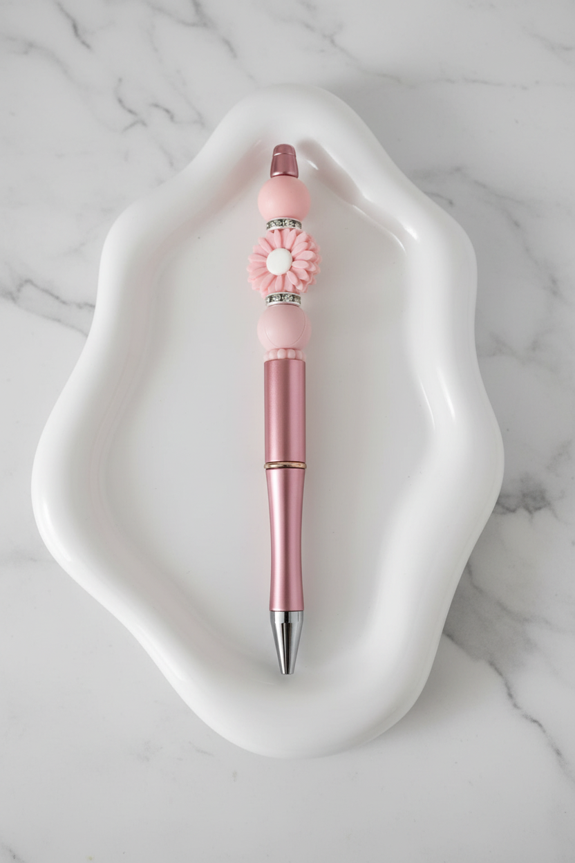 Stylo Personnalisé Fleur Rose fond marbré
