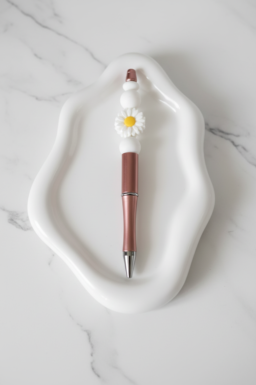 Stylo Personnalisé Marguerite Cuivré fond marbré