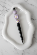 Stylo Personnalisé Marguerite Violette fond marbré