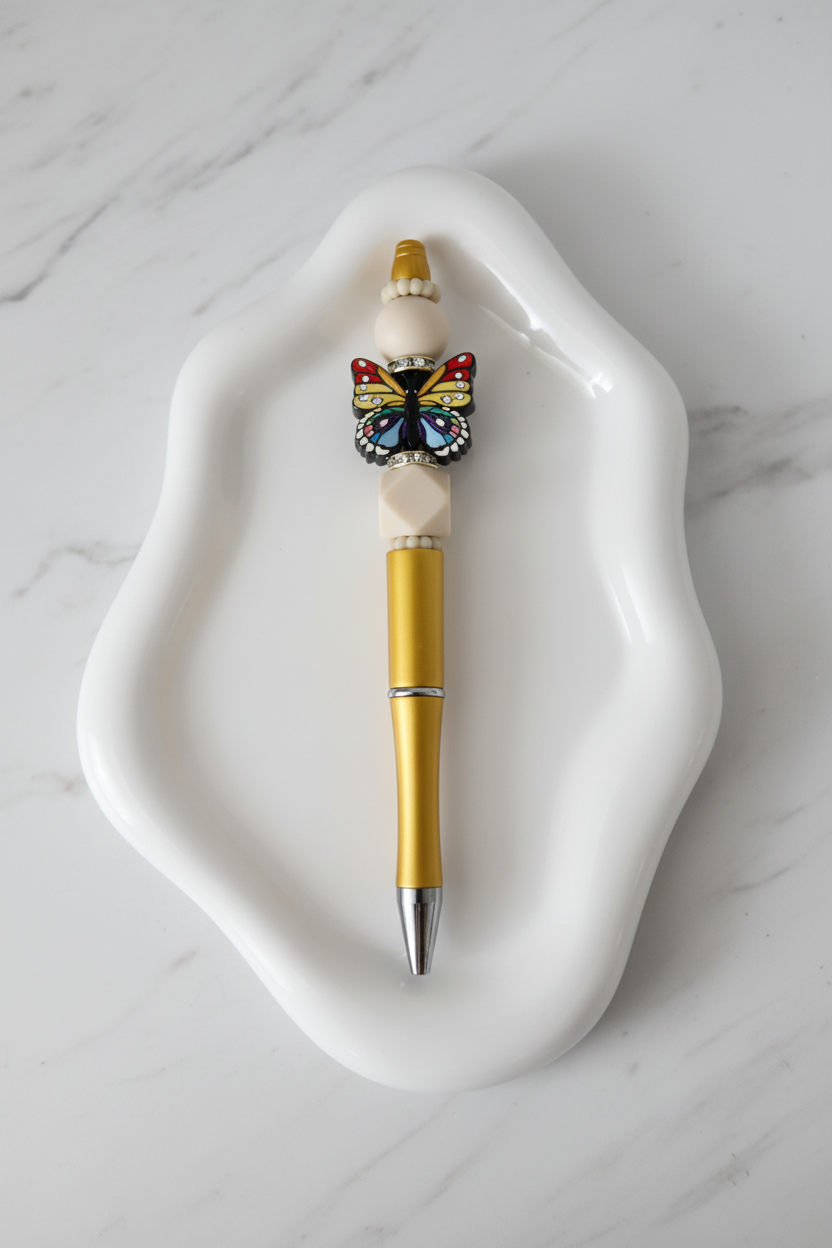 Stylo Personnalisé Papillon Doré fond marbré