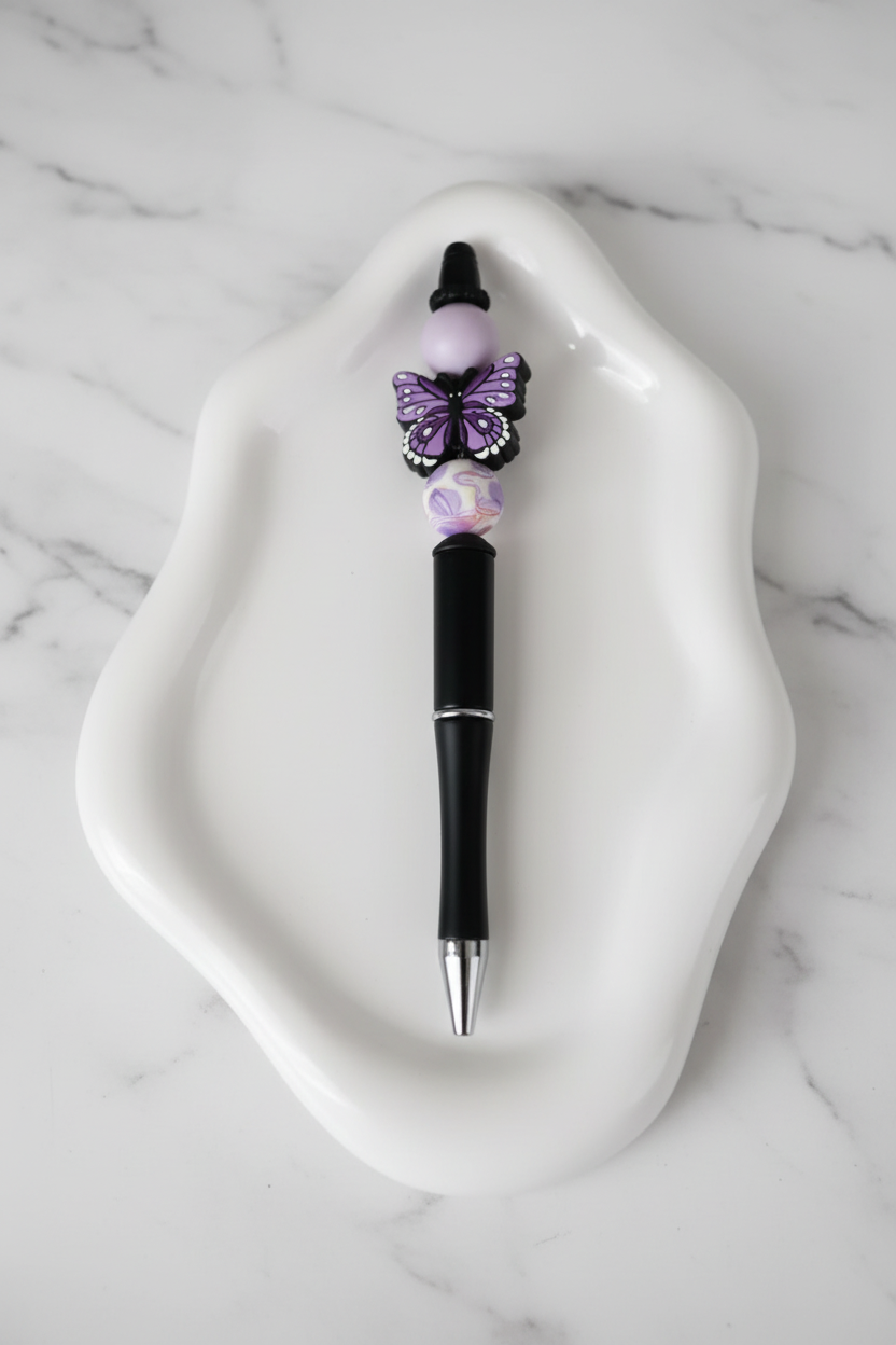 Stylo Personnalisé Papillon Violet fond marbré