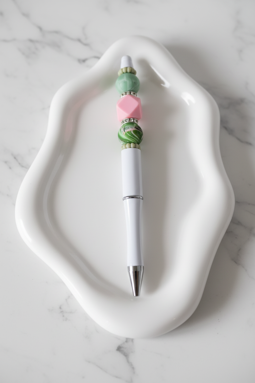 Stylo Personnalisé Perles Silicone Nature fond marbré